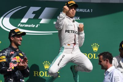 www.sutton-images.com Race winner Nico Rosberg (GER) Mercedes AMG F1 celebrates on the podium at Formula One World Championship, Rd13, Belgian Grand Prix, Race, Spa Francorchamps, Belgium, Sunday 28 August 2016.
