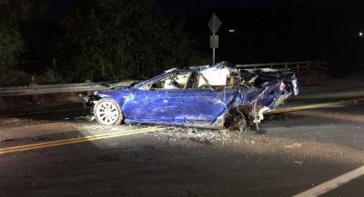 Tesla Model S crashes through trees into pond, killing driver