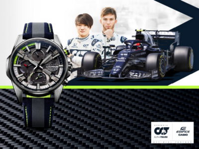 Casio จับมือทีมรถแข่ง Scuderia AlphaTauri เปิดตัวนาฬิกา EDIFICE รุ่นใหม่ พร้อมเส้นใยคาร์บอน 6K สีหลักของนาฬิกาคือสีกรมท่าซึ่งเป็นสีของทีม ตัดด้วยสีเรืองแสง