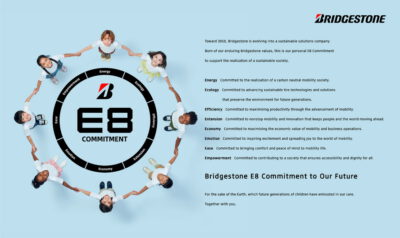บริดจสโตนประกาศ “พันธสัญญา E8 ของบริดจสโตน (Bridgestone E8 Commitment)” สู่ปี ค.ศ. 2030 รุดหน้าสู่การเป็นองค์กรผู้ส่งมอบโซลูชั่นอย่างยั่งยืน มุ่งมั่นสู่สังคมที่ยั่งยืน ร่วมกับสังคม พันธมิตร และลูกค้า